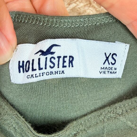 Hollister Eyelet Mini Dress Green XS Square Neck Ruffled Shoulder Straps Summer - Picture 6 of 10